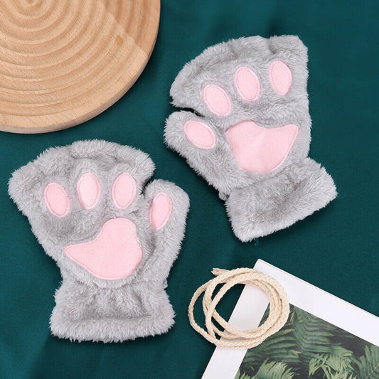 Women’s Cat Paw Fingerless Mittens – Cute & Warm Bear Claw Winter Gloves for Cosy Comfort