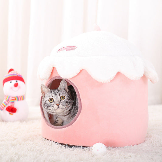 Winter Cat House – Soft Enclosed Nest Bed for Cold Weather (Ice Cream, Bunny & Money Bag Styles)