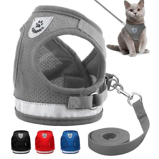 Breathable Mesh Chest Back Pet Leash with Reflective Belt – Adjustable, Soft, and Comfortable Harness for Small and Medium Dogs