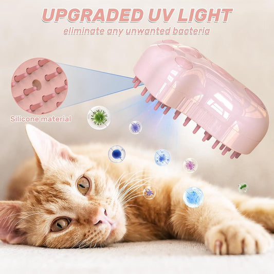 4-in-1 Self-Cleaning Cat Steam Brush Pet Grooming, Massage & Shedding Tool