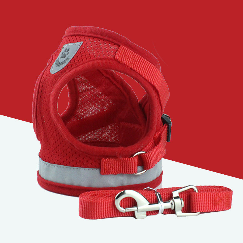 Breathable Mesh Chest Back Pet Leash with Reflective Belt – Adjustable, Soft, and Comfortable Harness for Small and Medium Dogs