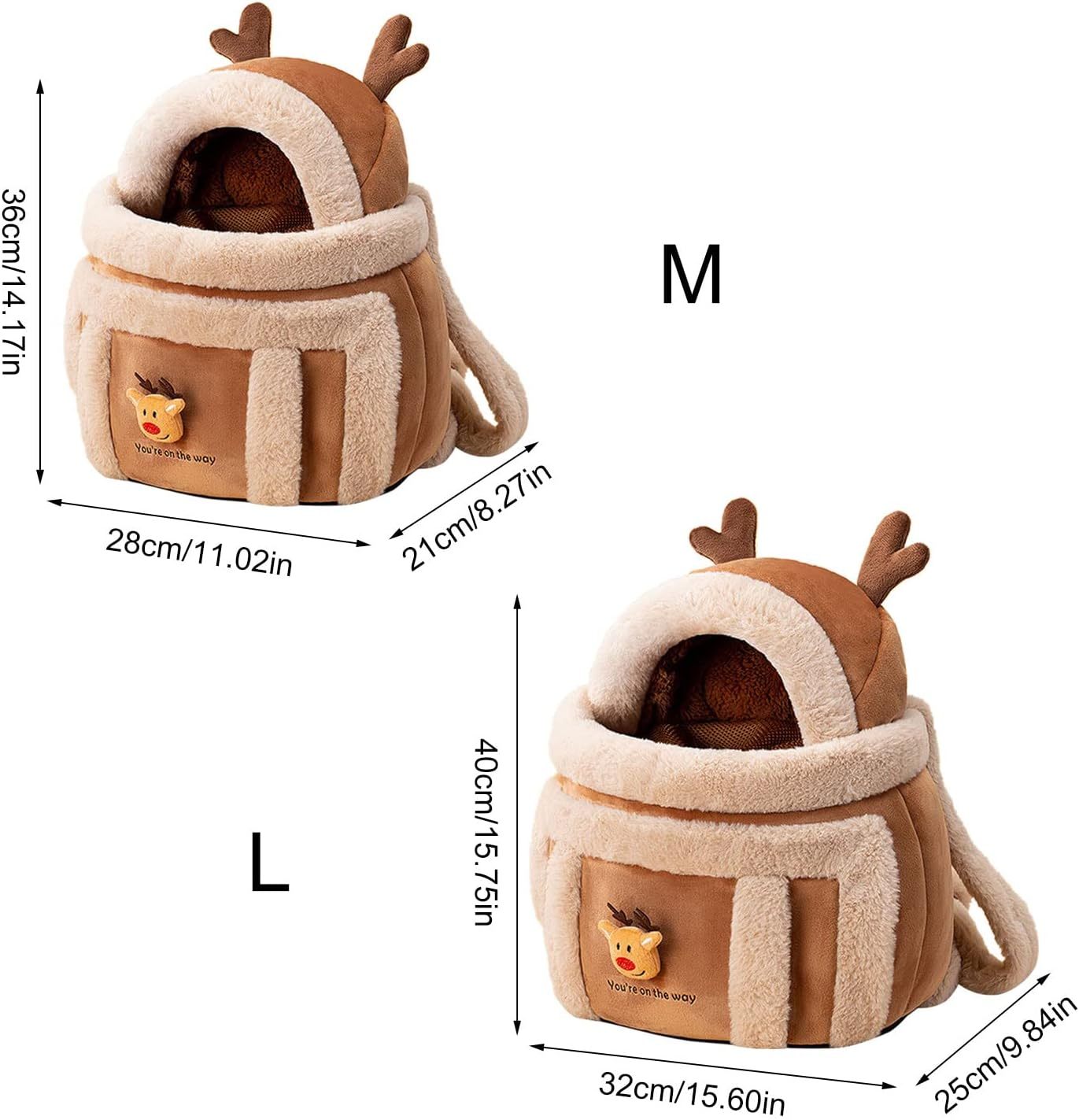 Festive Winter Pet Carrier Backpack - Soft Reindeer Design for Dogs & Cats with Hand Pockets