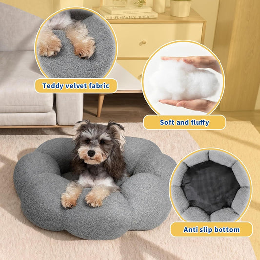Fluffy Flower Calming Pet Bed Plush Donut Cuddler for Cats & Dogs