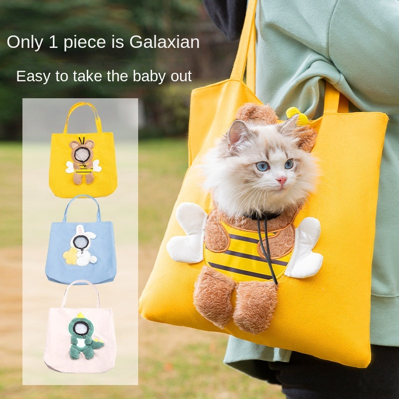 Soft Canvas Pet Travel Handbag with Adjustable Opening - Cute & Secure