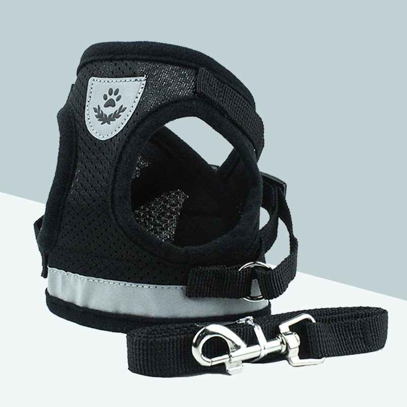 Breathable Mesh Chest Back Pet Leash with Reflective Belt – Adjustable, Soft, and Comfortable Harness for Small and Medium Dogs