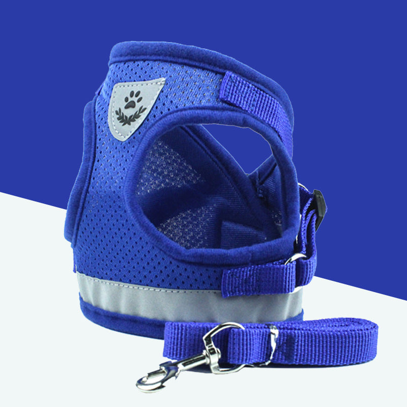 Breathable Mesh Chest Back Pet Leash with Reflective Belt – Adjustable, Soft, and Comfortable Harness for Small and Medium Dogs