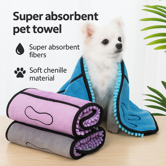 Super Absorbent Dog Bathrobe – Microfiber Quick-Drying Towel for Pets, Comfortable Chenille Dog Towel