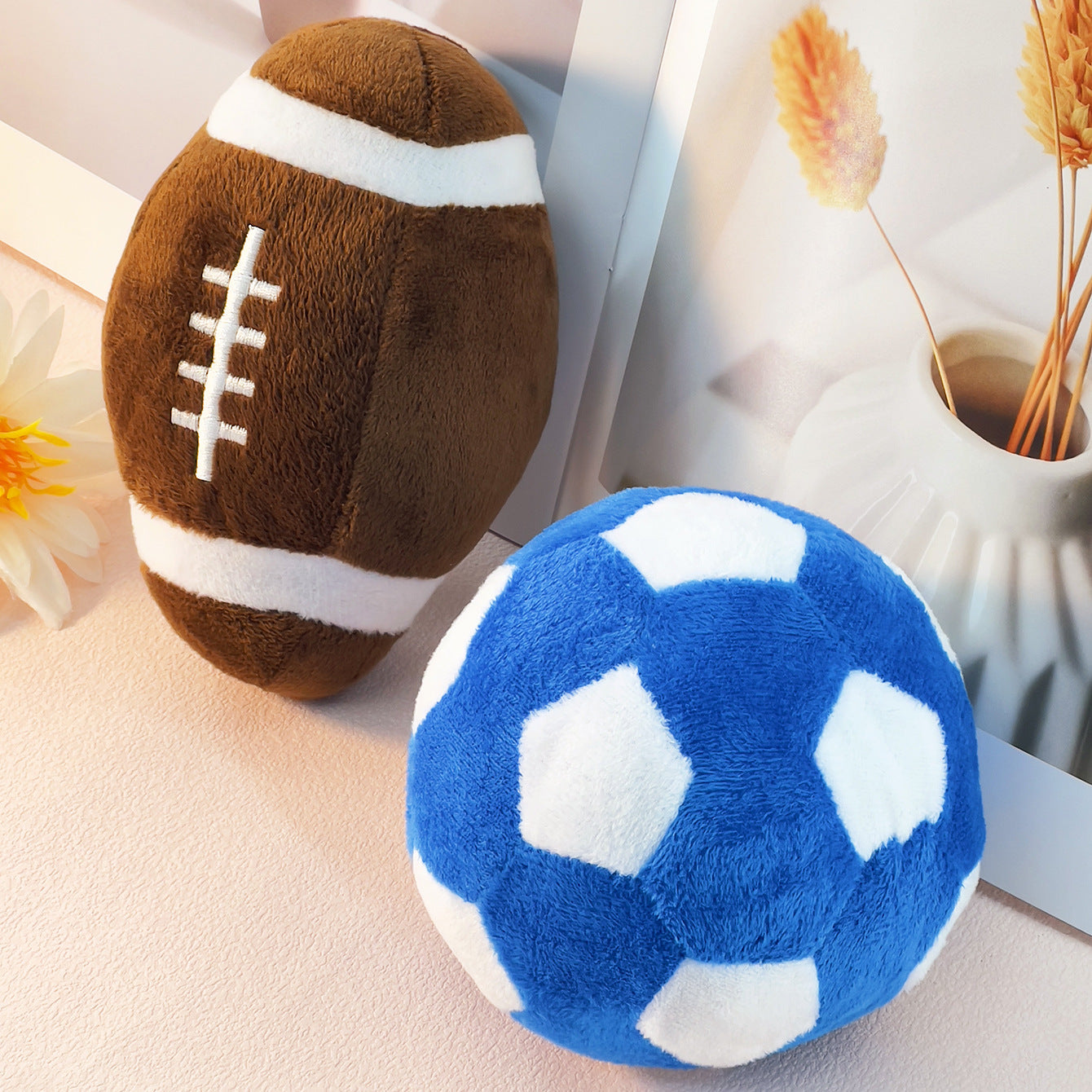 Interactive Plush Sports Ball Dog Toy Football & Rugby Fun for Puppies & Dogs