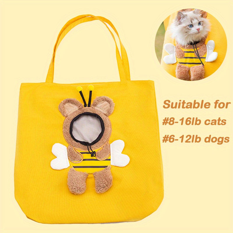 Soft Canvas Pet Travel Handbag with Adjustable Opening - Cute & Secure