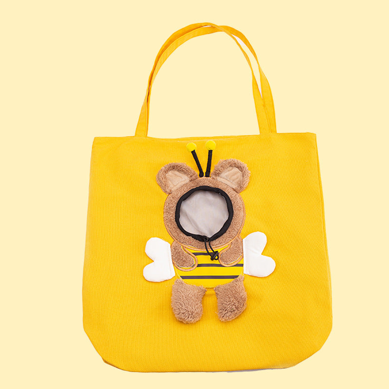 Soft Canvas Pet Travel Handbag with Adjustable Opening - Cute & Secure