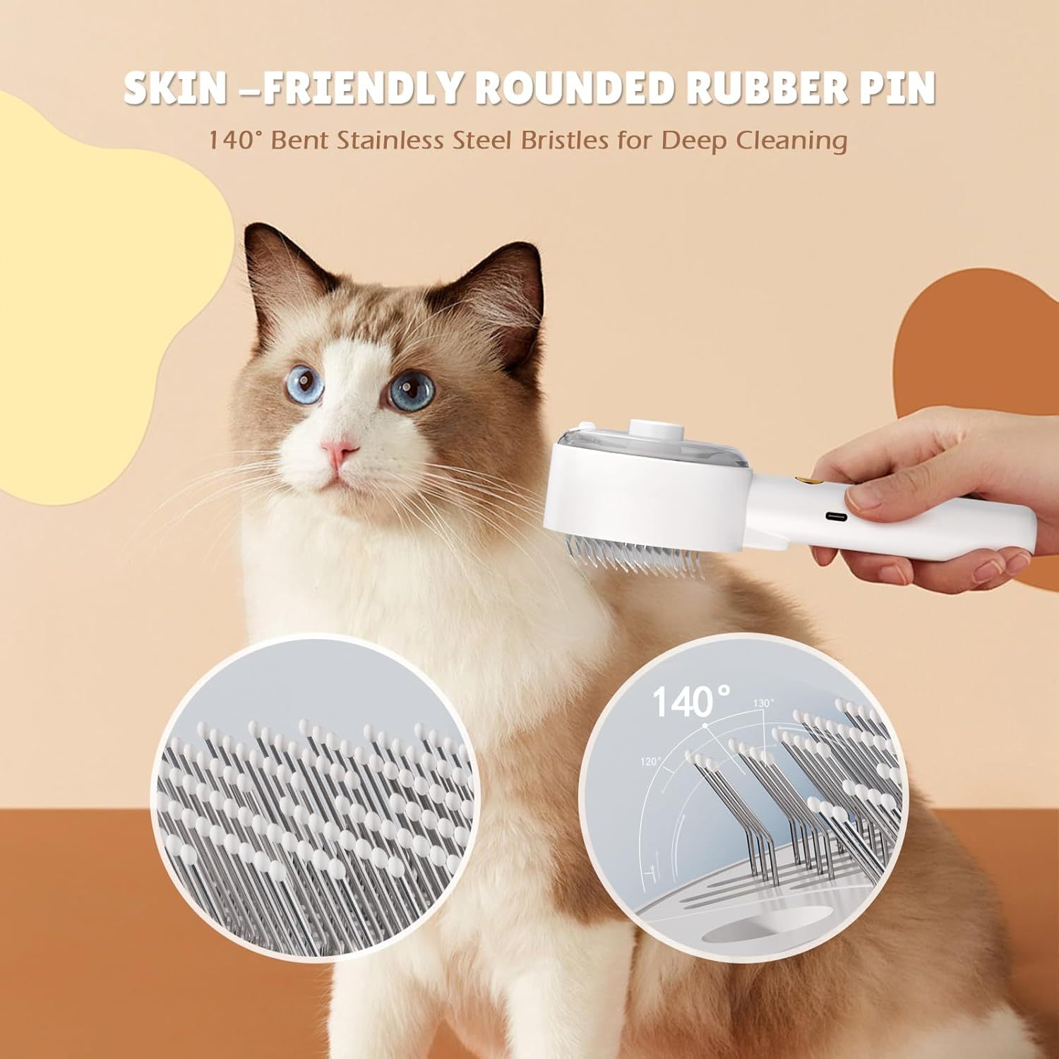 4-in-1 Pet Steam Grooming Brush De-Shedding, Massage & Cloud Care for Cats & Dogs - TailAura
