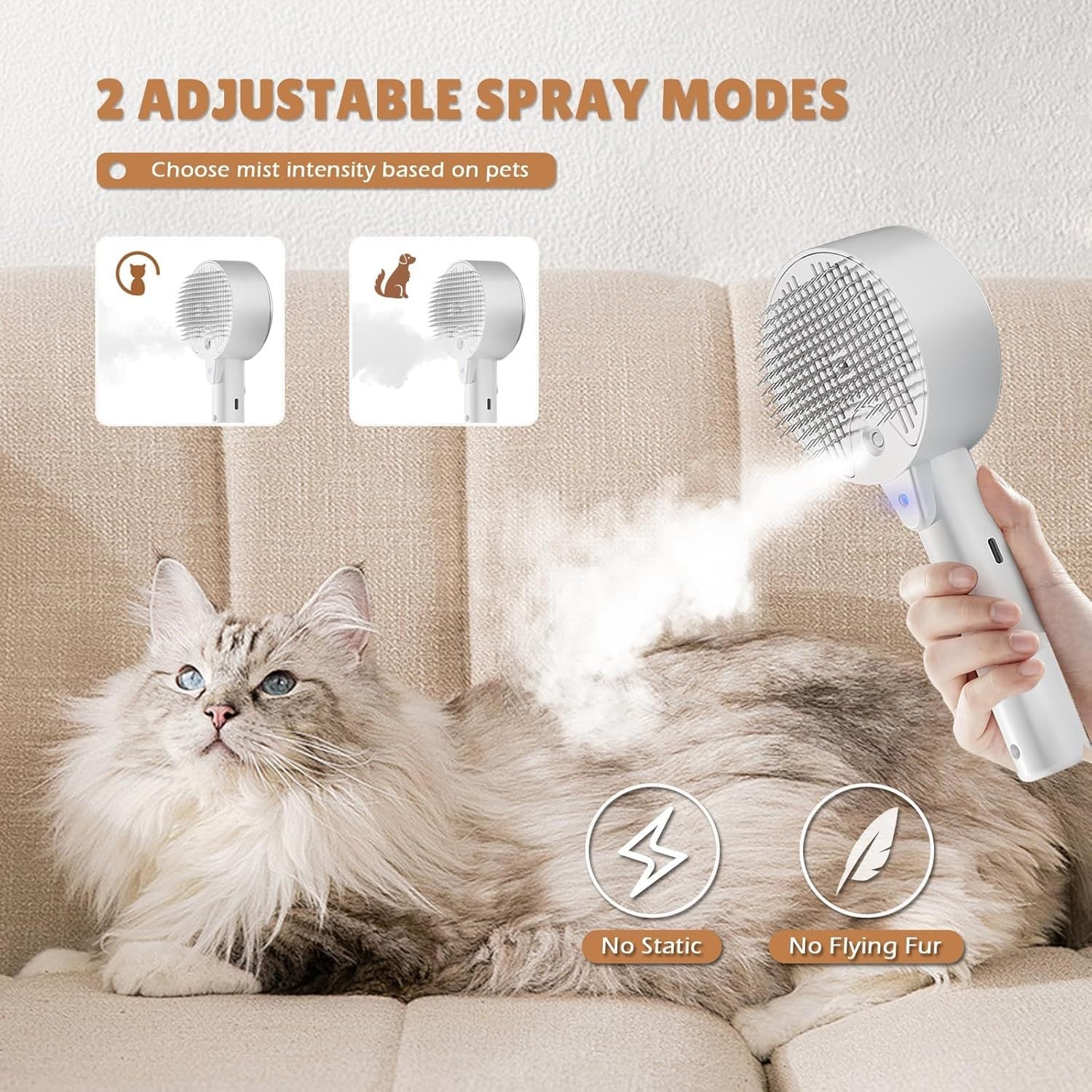4-in-1 Pet Steam Grooming Brush De-Shedding, Massage & Cloud Care for Cats & Dogs - TailAura