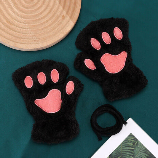 Women’s Cat Paw Fingerless Mittens – Cute & Warm Bear Claw Winter Gloves for Cosy Comfort - TailAura