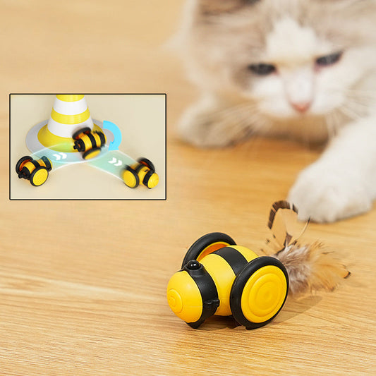 Electric Bee Cat Toy Interactive Moving Car with Feather Teaser - TailAura