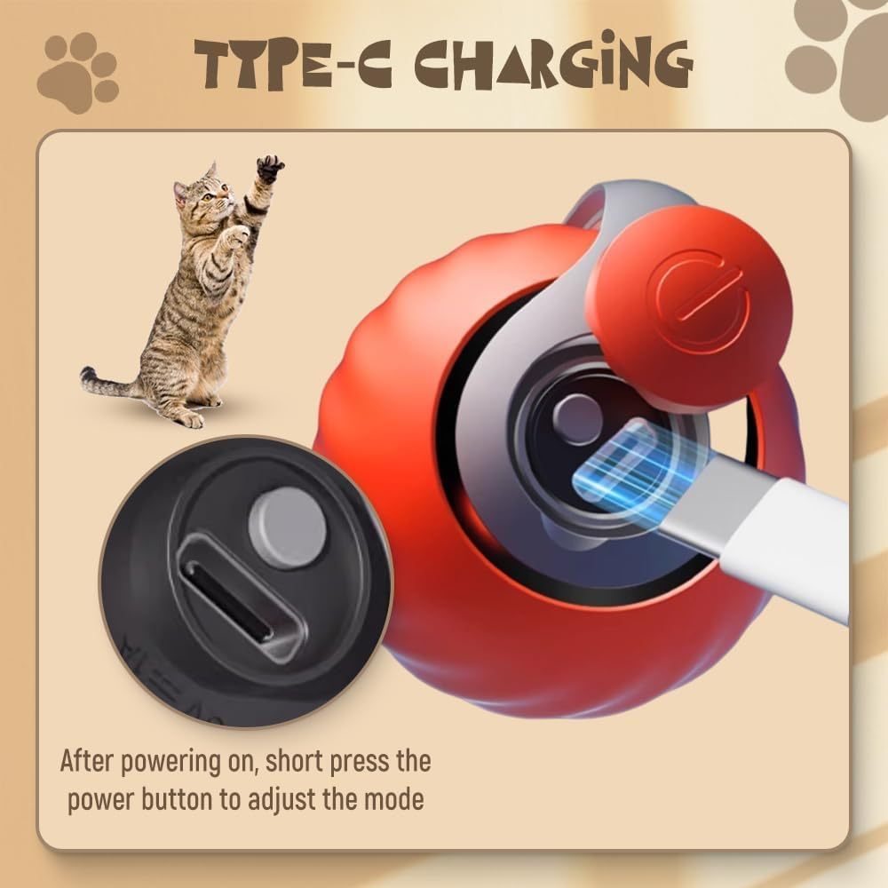 Interactive Smart Rolling Pet Ball Self-Moving Toy with Touch Control for Cats & Dogs - TailAura