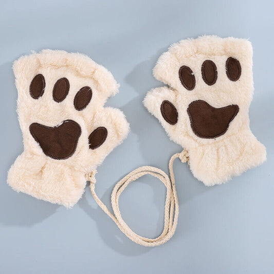 Women’s Cat Paw Fingerless Mittens – Cute & Warm Bear Claw Winter Gloves for Cosy Comfort - TailAura