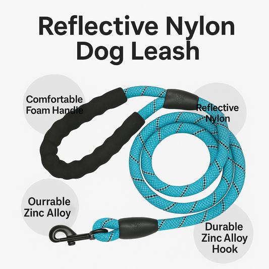 Reflective Nylon Dog Leash – Comfortable Foam Handle, Durable & Anti-Skid Leash for Small, Medium & Large Dogs - TailAura