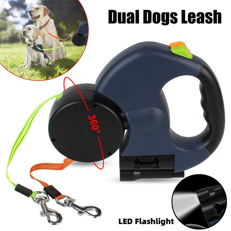 Reflective Retractable Dual Dog Leash with Lights – For Small Dogs - TailAura