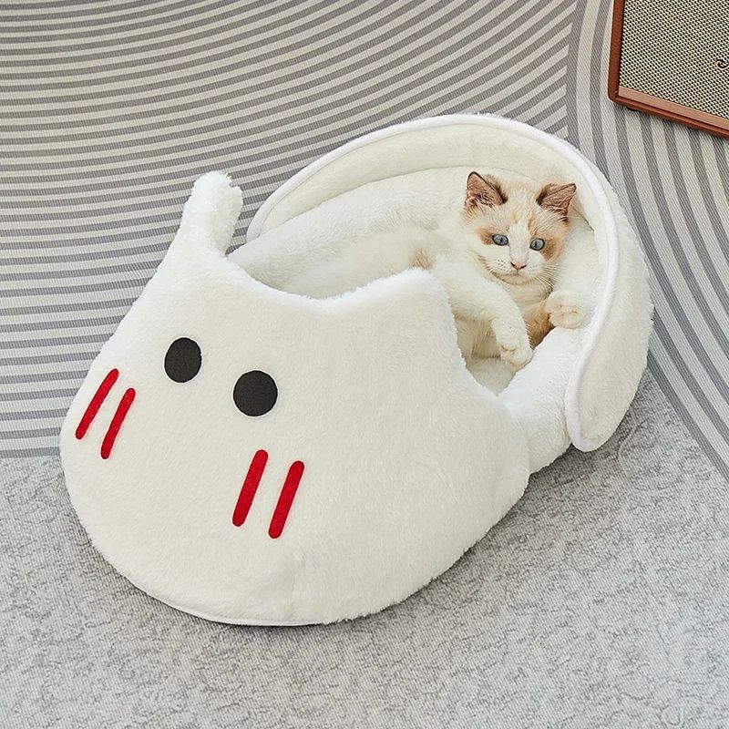 2-in-1 Portable Plush Slipper Cat Bed – Soft Covered Pet Mattress & Nest for Cats and Small Dogs - TailAura