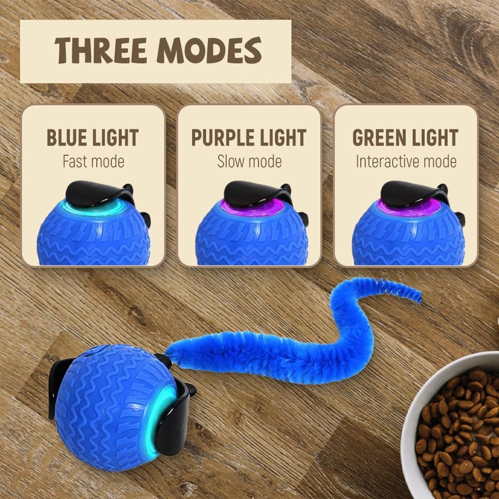 Smart Interactive Pet Ball Toy Automatic Rolling with Cord & Mouse Teaser - TailAura