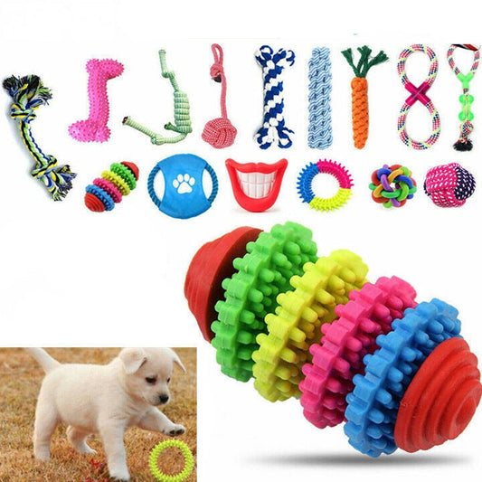15× Tough Dog Toys Bundle – Rope Chew Toys, Knot Balls & Squeakers for Puppies and Dogs